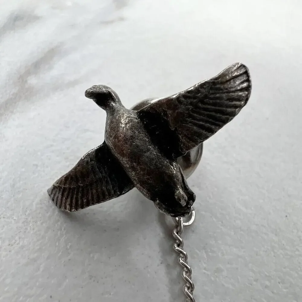 Silver Tone Flying Bird Lapel Tie Tack Pin